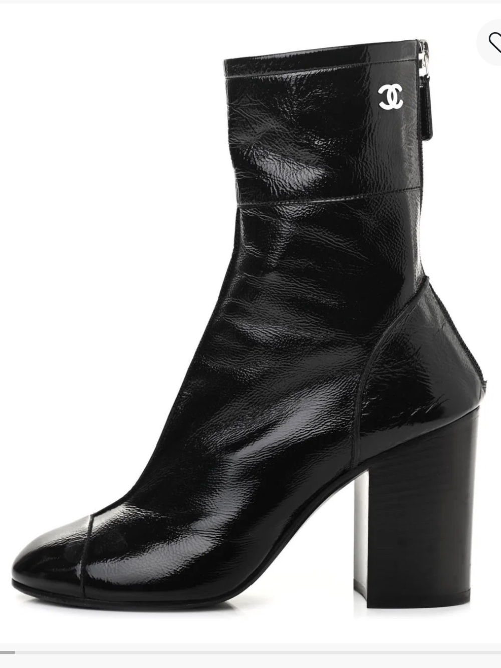 CHANEL Black Patent Leather Block Heel Mid-Calf Boots